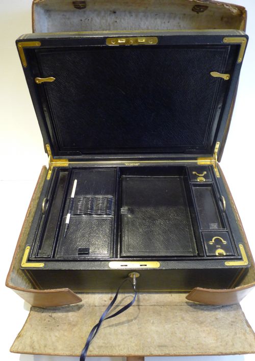Finest Quality Antique English Leather Writing Box C.1880 - Original Leather Protector