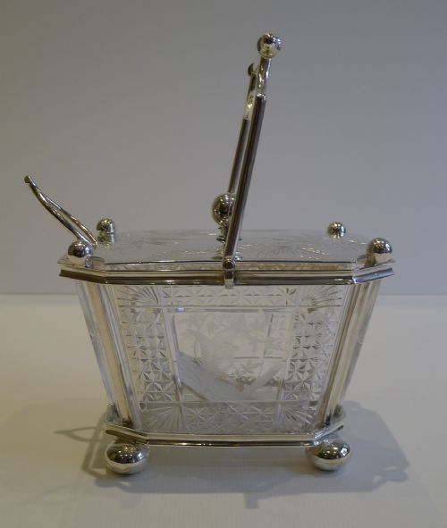 Top Quality Silver Plated / Cut & Etched Crystal Preserve Jar - Birds - Reg. For 1883