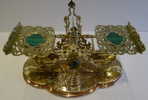 Finest Quality Large Engraved Brass Postal Scales C.1860 - Malachite
