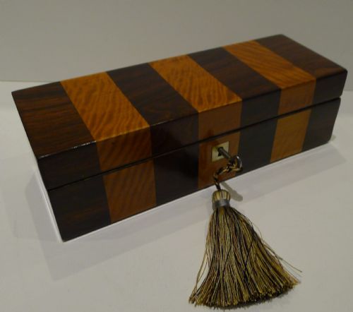 Antique English William IV Glove Box in Rosewood & Satinwood