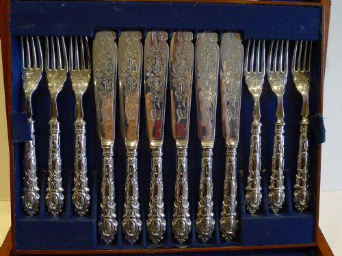 fig 1. Stunning Set Antique English Fish Knives & Forks by Mappin Brothers c.1880
