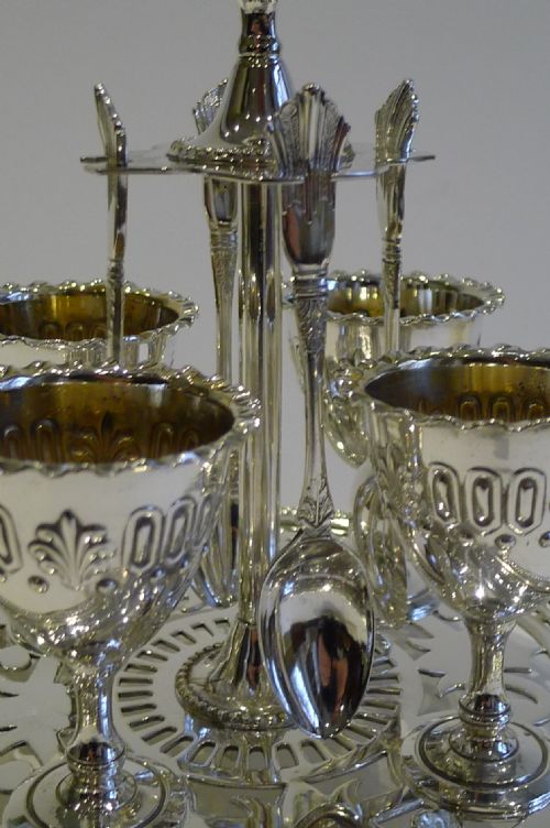 fig 1. Handsome Antique English Silver Plated Egg Cruet by Walker & Hall c.1900