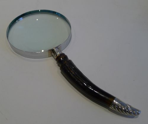 Antique English Antler Horn & Sterling Silver Magnifying Glass