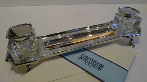 Unusual English Sterling Silver Inkstand with Pen Tray by Adie Brothers - 1934