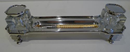 fig 1. Unusual English Sterling Silver Inkstand With Pen Tray by Adie Brothers - 1934