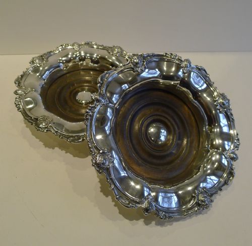 Magnificent Pair Antique English Silver Plated Wine Coasters C.1880