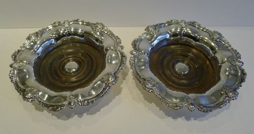 fig 1. Magnificent Pair Antique English Silver Plated Wine Coasters c.1880
