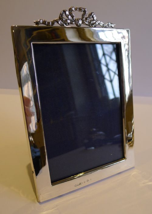 Antique English Sterling Silver Photograph Frame with Bow Mount - 1906