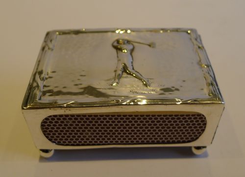 fig 1. Antique English Sterling Silver Matchbox Cover - Golf - 1903