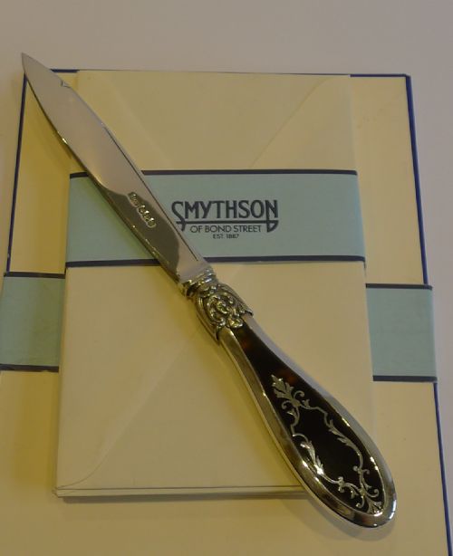 Sterling Silver and Tortoise Shell Letter Opener - Pique Inlay