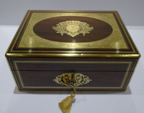 Magnificent Antique French Brass Inlaid Rosewood Table Box for Tiffany - 1854