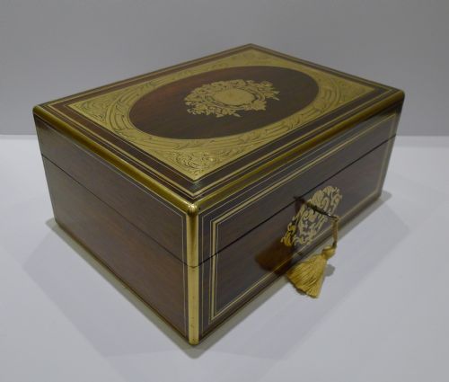 fig 1. Magnificent Antique French Brass Inlaid Rosewood Table Box For Tiffany - 1854