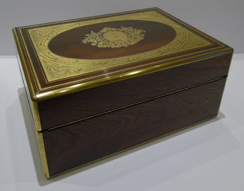fig 2. Magnificent Antique French Brass Inlaid Rosewood Table Box For Tiffany - 1854