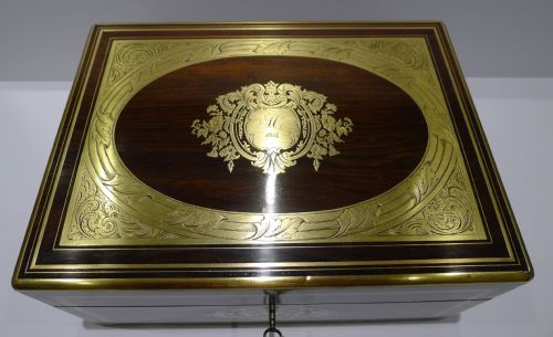 fig 3. Magnificent Antique French Brass Inlaid Rosewood Table Box For Tiffany - 1854