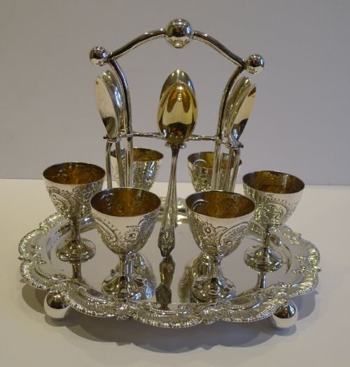 Handsome Antique English Silver Plated Egg Cruet for Six C.1890