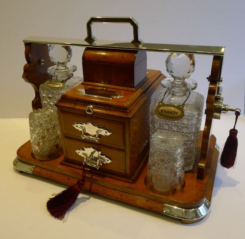 Magnificent & Unusual Combined Antique English Tantalus & Cigar Safe / Humidor -1892