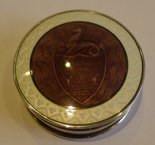 Fine Antique English Sterling Silver & Guilloche Enamel Pill Box - 1911