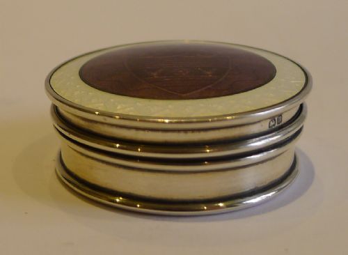 fig 2. Fine Antique English Sterling Silver & Guilloche Enamel Pill Box - 1911