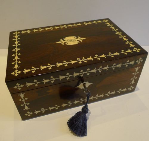 Magnificent Antique English Ivory Inlaid Rosewood  Desk or Table Box C.1830