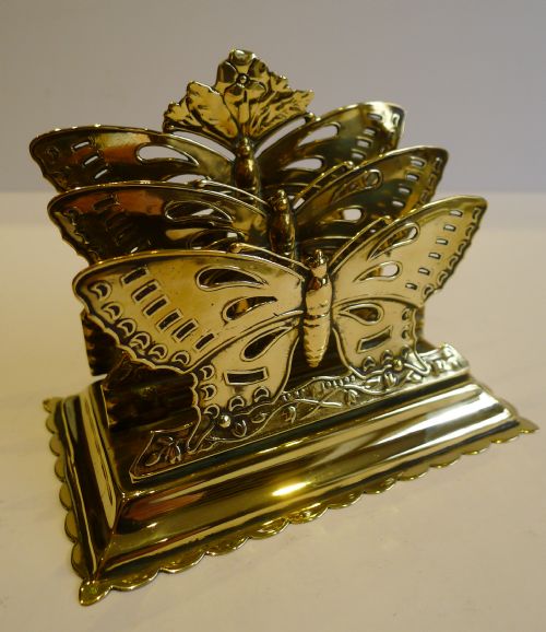 Pretty Small Antique English Brass Letter Holder - Reg. For 1889