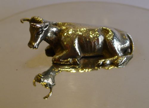 fig 2. Antique English Coopered Oak & Silver Plate Figural Butter Dish c.1890 - Cow