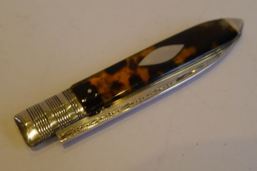 fig 1. Antique English Tortoiseshell & Sterling Silver Fruit Knife c.1800
