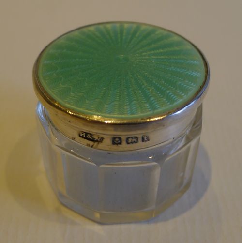 Small Antique English Sterling Silver & Guilloche Enamel Salve Pot