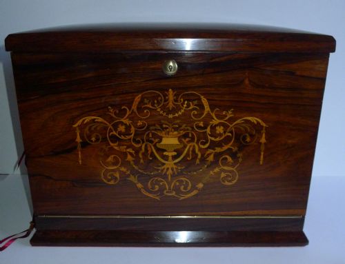 fig 1. Magnificent & Grand Antique English Inlaid Rosewood Stationery Cabinet c.1880