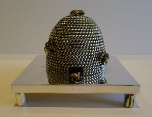 Rare Antique English Bee Hive Inkwell in Silver Plate - Reg. 1869