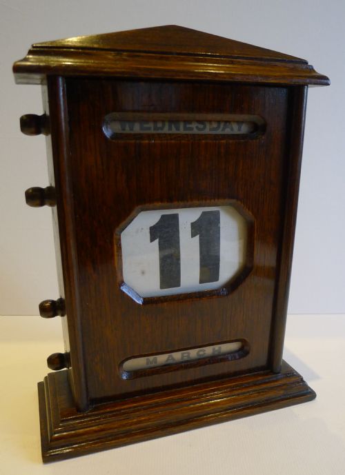 fig 1. Large Antique English Oak Perpetual Desk Calendar c.1900