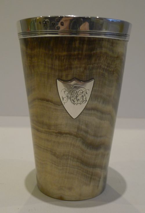 Antique English Horn & Sterling Silver Cup or Beaker - 1858