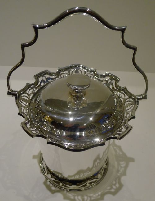 Unusual Antique English Silver Plated Biscuit Box C.1890 by Martin Hall & Co.