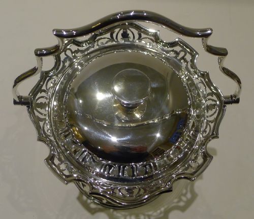 fig 1. Unusual Antique English Silver Plated Biscuit Box c.1890 by Martin Hall & Co.