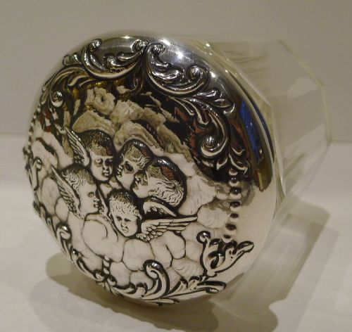 Antique English Sterling Silver Topped Vanity Jar - 1898 - Reynold's Angels