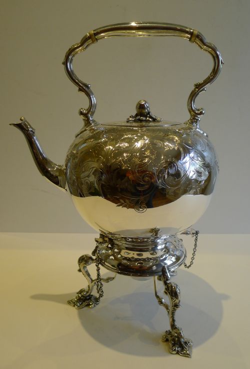 Grand Antique English Silver Plate Spirit Kettle C.1880