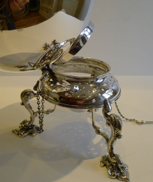 fig 1. Grand Antique English Silver Plate Spirit Kettle c.1880