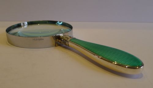 fig 1. English Sterling Silver & Guilloche Enamel Handled Magnifying Glass