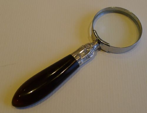Small Antique Tortoiseshell & Sterling Silver Magnifying Glass
