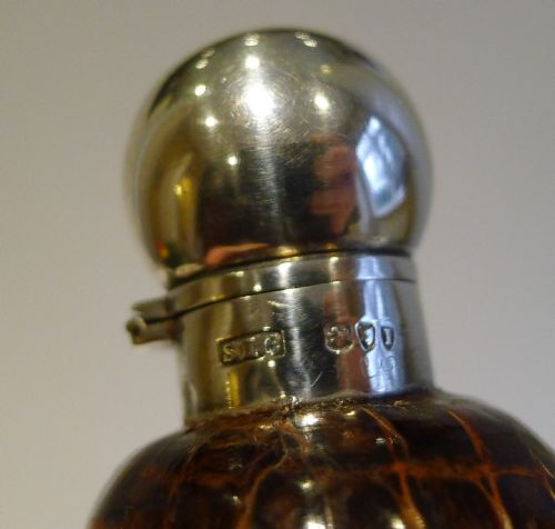 RARE ANTIQUE ENGLISH CROCODILE ALLIGATOR STERLING SILVER PERFUME BOTTLE 1884 - ADDITIONAL PHOTO 3