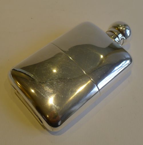 Grand Large Antique English Sterling Silver Hip Flask / Liquor Flask - 1892