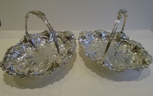 Pair Antique English Silver Plated Baskets C.1880