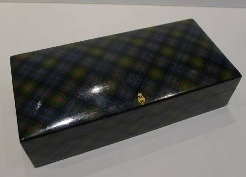 Pristine Antique English "Louise" Tartan Ware Sewing / Thread Box - 1858