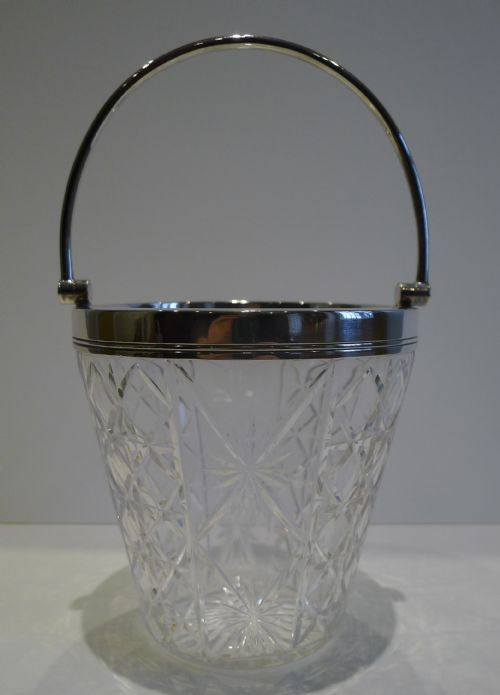 Antique English Cut Crystal & Silver Plated Ice Bucket C.1910