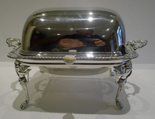 fig 1. Magnificent Antique English Silver Plated Breakfast Dish - Cherub Legs c.1900