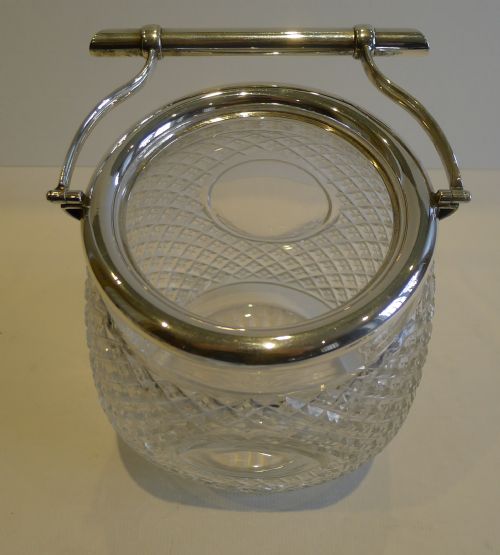 fig 1. Top Notch Unusual Antique English Cut Crystal & Silver Plate Biscuit Box