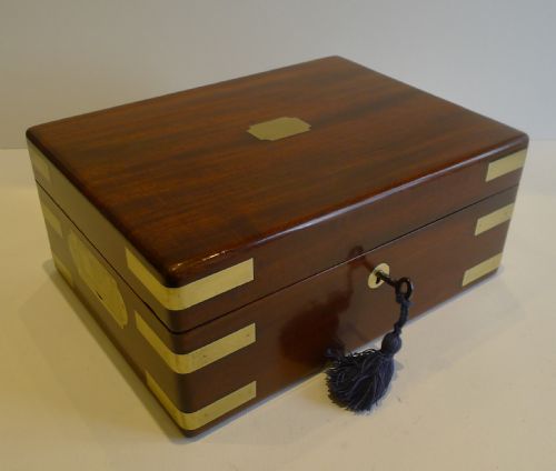Antique English Military / Campaign Brass Bound Mahogany Desk Box C.1820