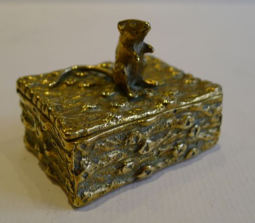 Antique English Figural Brass Postage Stamp Box - Rat or Mouse C.1880