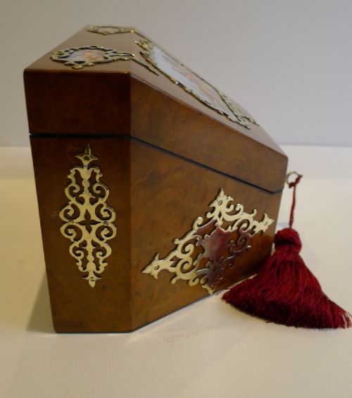 MAGICAL ANTIQUE ENGLISH BURR WALNUT HANDPAINTED PORCELAIN STATIONERY BOX C1850 - ADDITIONAL PHOTO 2