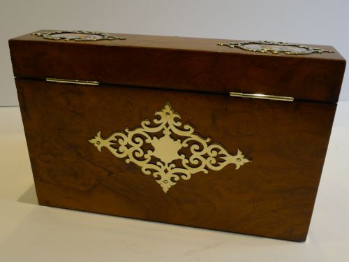 MAGICAL ANTIQUE ENGLISH BURR WALNUT HANDPAINTED PORCELAIN STATIONERY BOX C1850 - ADDITIONAL PHOTO 3