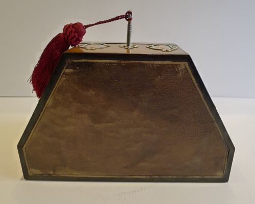 MAGICAL ANTIQUE ENGLISH BURR WALNUT HANDPAINTED PORCELAIN STATIONERY BOX C1850 - ADDITIONAL PHOTO 5